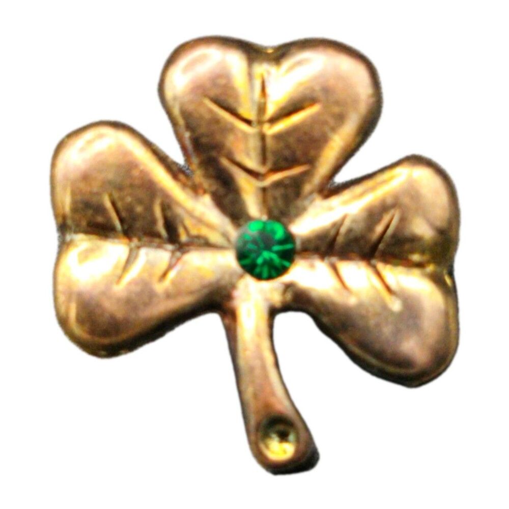 CAMCO Irish Shamrock Pin Brooch Small Green Rhinestone Clover Vintage